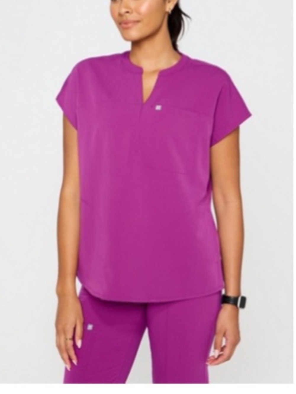 Fabletics Split-Neck Short Sleeve Top in Fuchsia